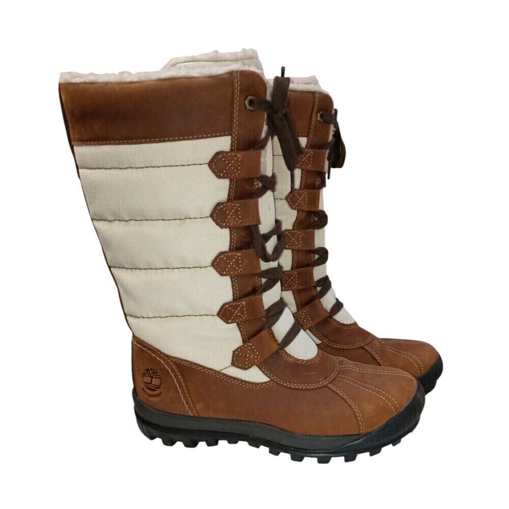 Timberland Womens Mt Hayes Snow Boots Tall Waterproof Brown Leather 6 Primaloft